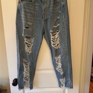 Fashion Nova Button Fly Light Blue Denim Distressed Jeans